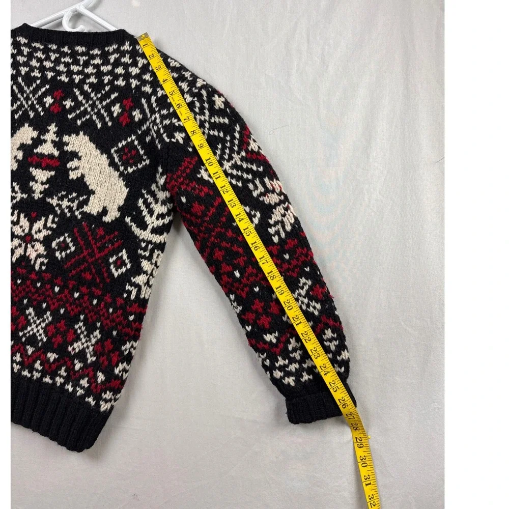 Polo Ralph Lauren Sweater Polar Bear Fair Isle Mens M Black Red Wool Hand Knit
